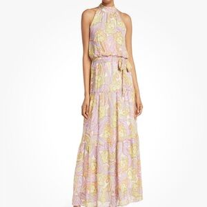 Julia Jordan Pastel Paisley Mock Neck Ruffled Tiered Maxi Dress